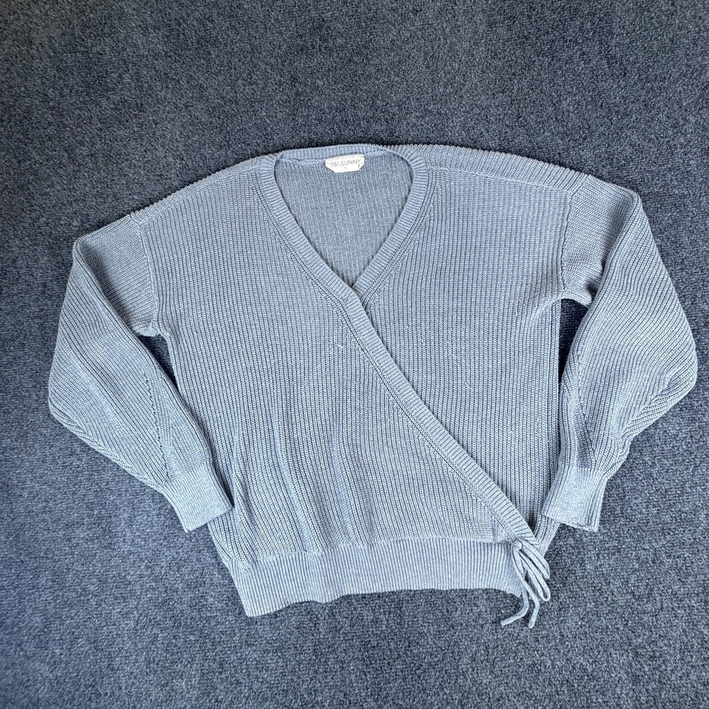 78&Sunny Wrap Sweater Womens Large Gray Chunky Knit V Neck School Walking Winter